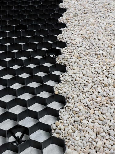 EuroGravel Kiesgitter PLUS mit Unkrautvlies schwarz Füllung