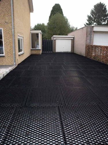 EuroGravel Kiesgitter PLUS mit Unkrautvlies schwarz verlegt